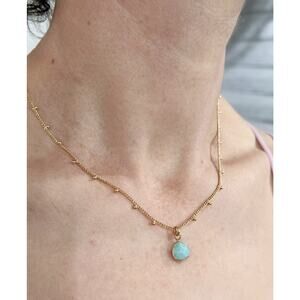 Gold Tone, Turquoise Blue Heart, Shape, Pendant Chain, Dainty Necklace